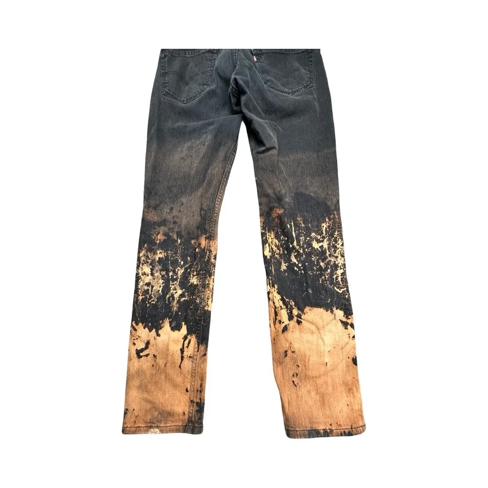 Levi's Jeans Mens W32 L32 Black 511 Slim Fit Bleach Dip Dye Custom Punk Grunge